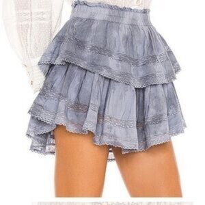 LoveShackFancy Ruffle Tiered XXS Mini Hand-Dyed Lavender Cotton Boho Skirt